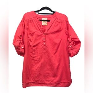 Avenue Getaway Tunic Top Women’s 14/16 100% Cotton Coral Convertible‎ Sleeve.